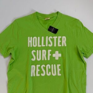 Y2K Hollister Men’s Lime Green VNeck Graphic Embroidered Tee Tshirt Surf Rescue